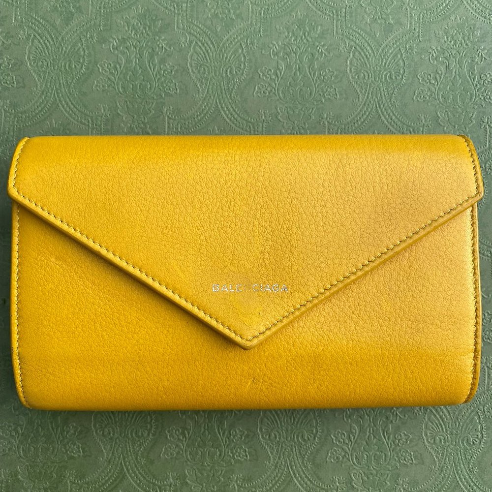BALENCIAGA Yellow Clutch Wallet With Chain